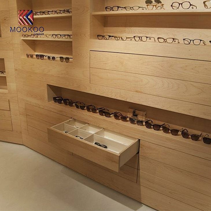 Wood Wall Mounted Glasses Display Eyewear Cabinet