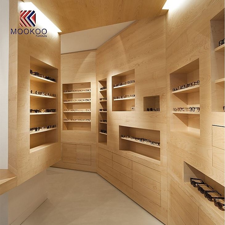 Wood Wall Mounted Glasses Display Eyewear Cabinet