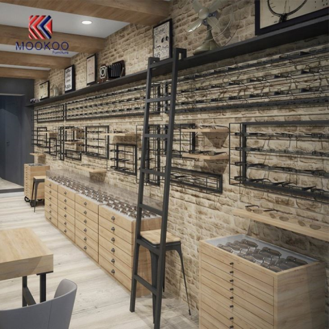 Vintage Kayu Dan Logam Kacamata Menampilkan Kontra Desain Eyewear Kios Showcase